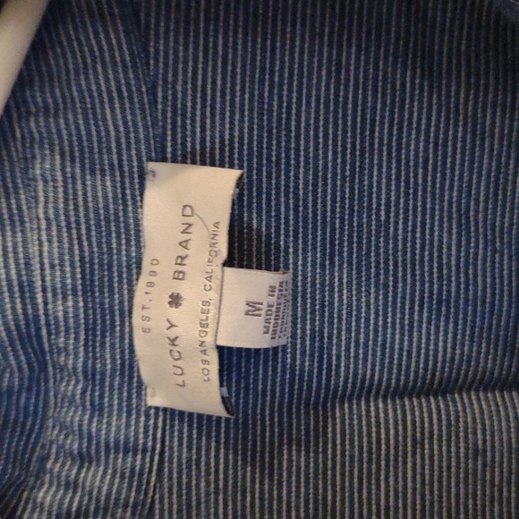 Lucky Brand women's medium long sleeve blue w/white pinstripe button down top - Picture 3 of 4